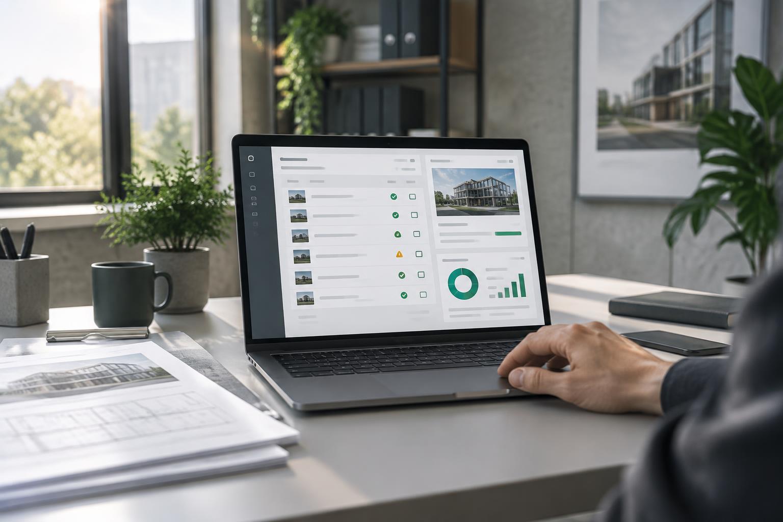 Digital workflow dashboard displayed on a laptop
